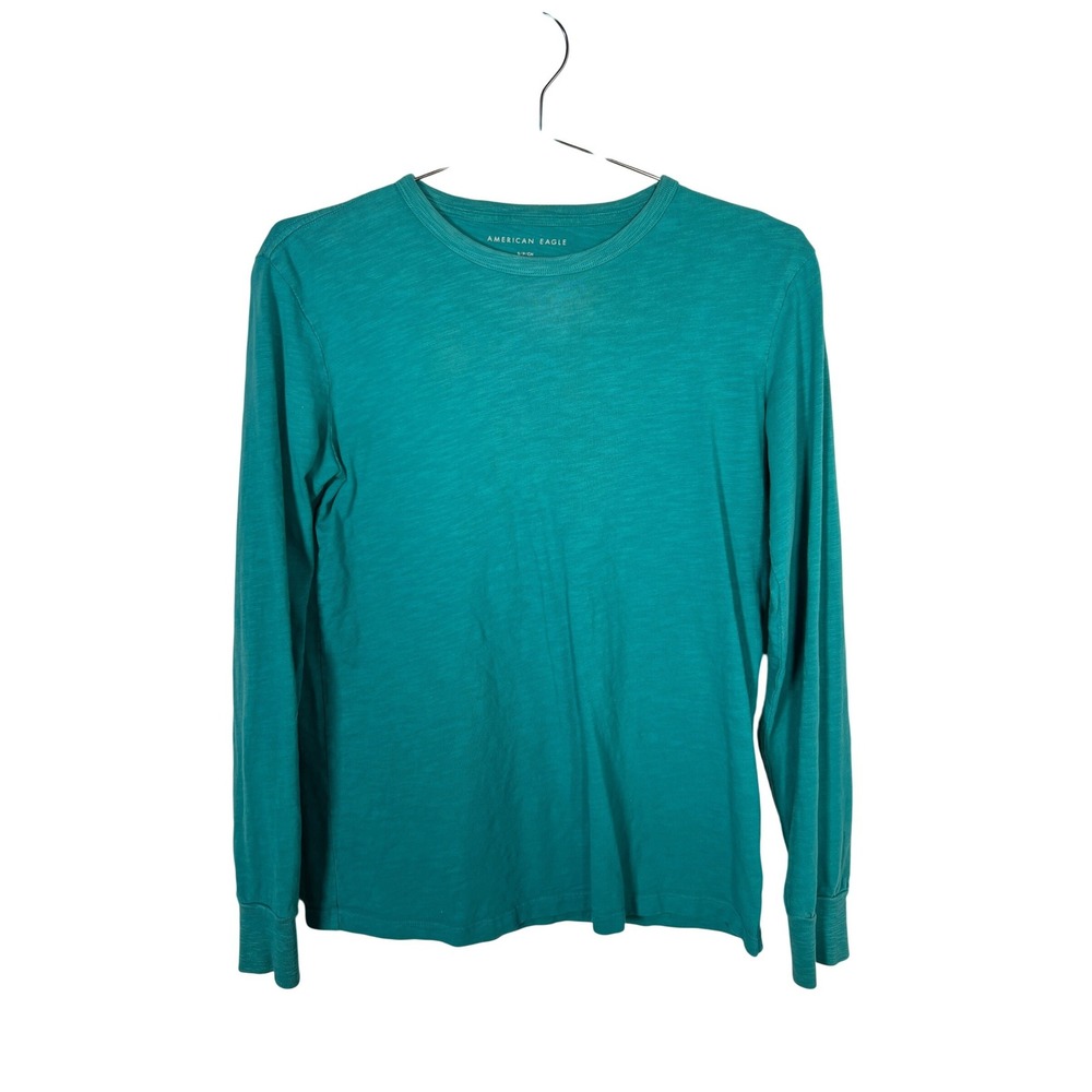 American Eagle Teal Green Slub Knit Long Sleeve Cotton Tee Shirt Small
